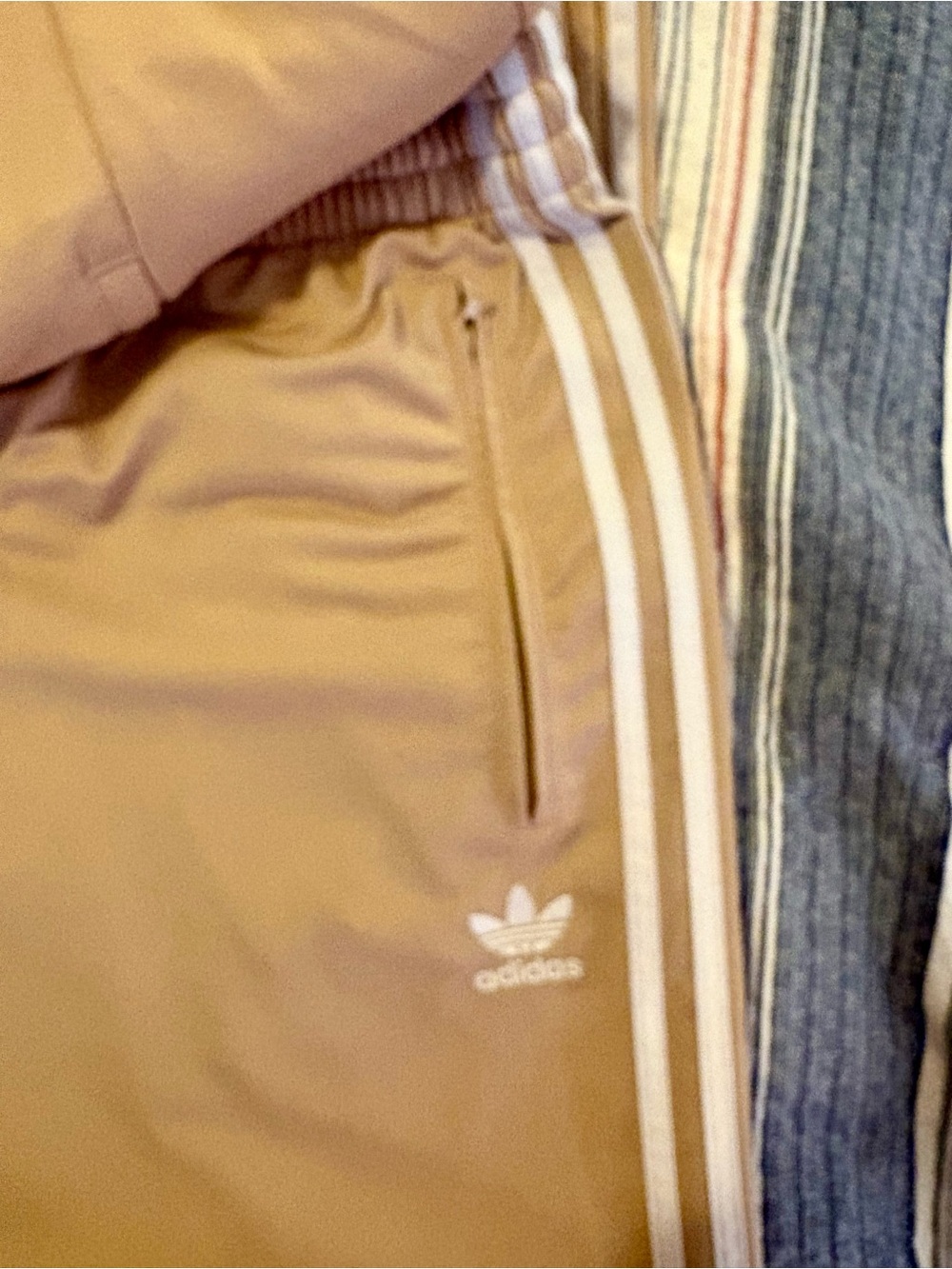 Men's New 2XL Adidas Firebird Track pants and jacket in Tan with White Stripes